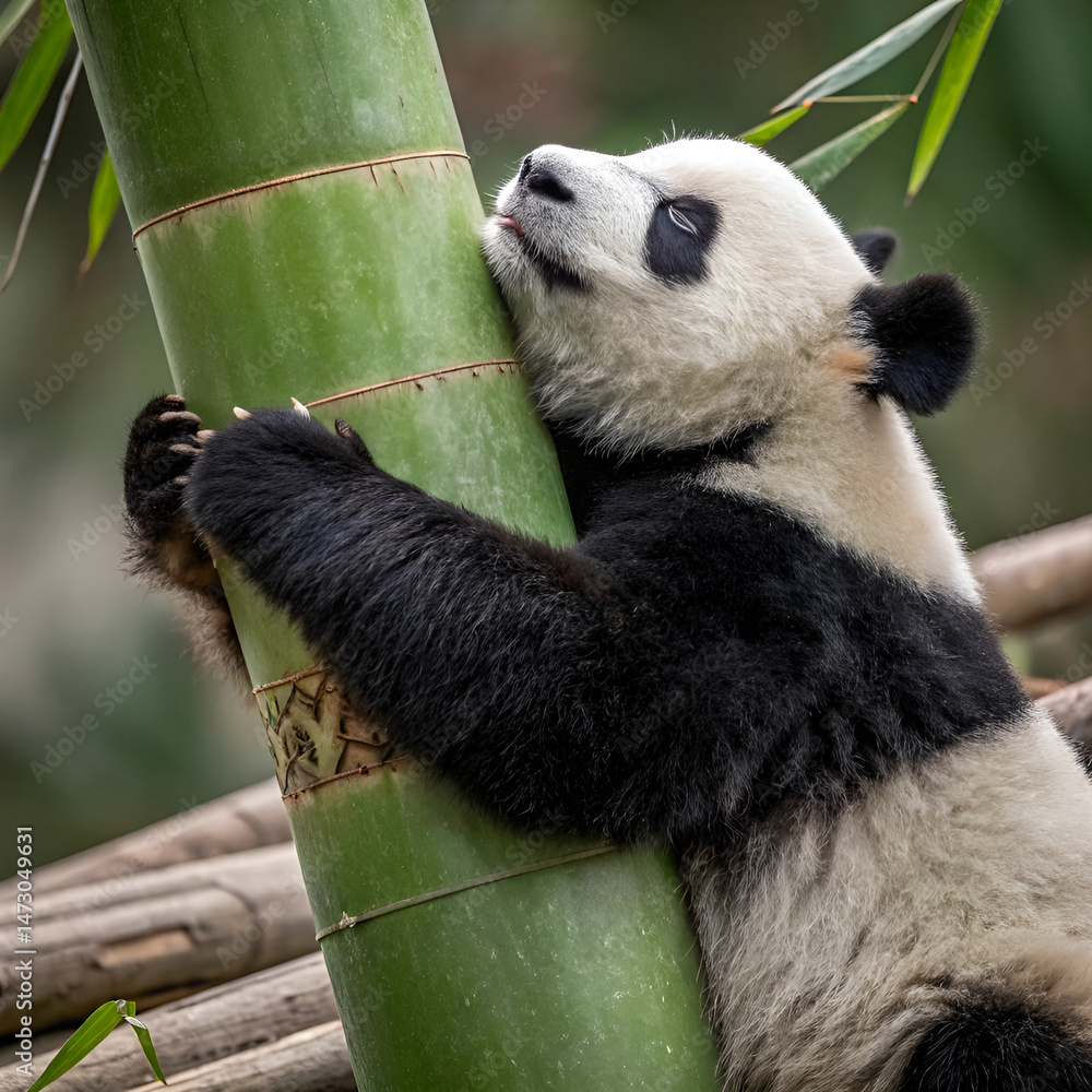 Obraz premium giant panda eating bamboo