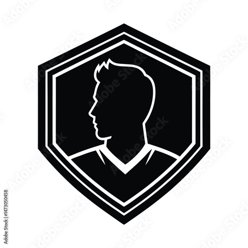 Silhouette of a man in profile within a geometric emblem design suitable for sports team logo usage