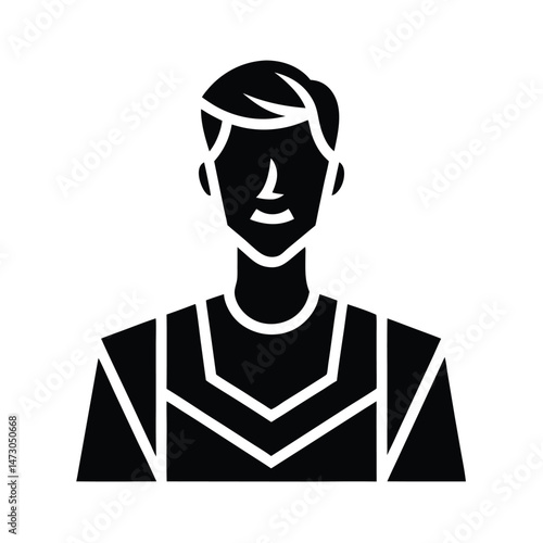 Black and white minimalist illustration of a person in a geometric design depicting a modern human character