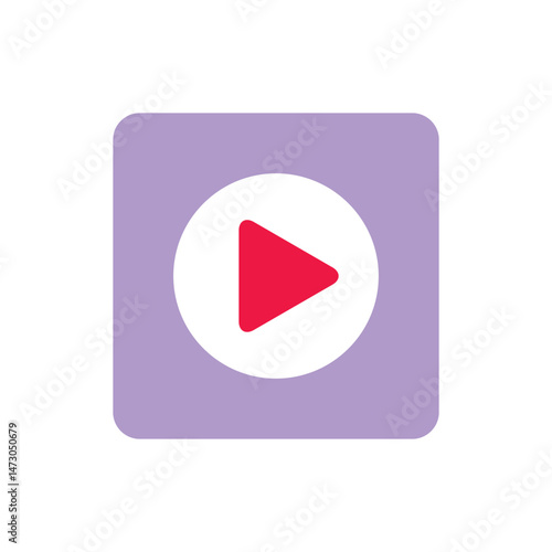 Play Button Icon with Red Triangle on Lilac Square