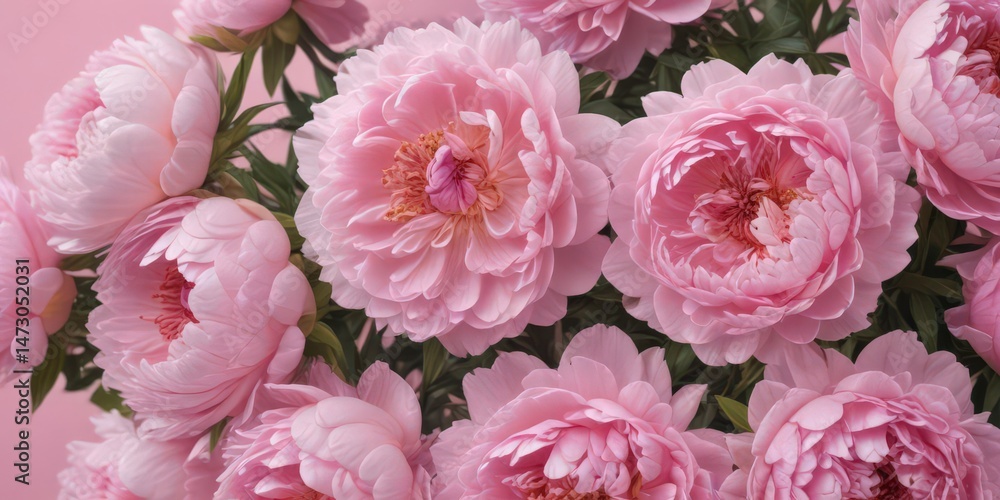 Densely packed pink peonies, subtle pink background, floral background, bunch Densely packed pink peonies, subtle pink background, floral background, bunch