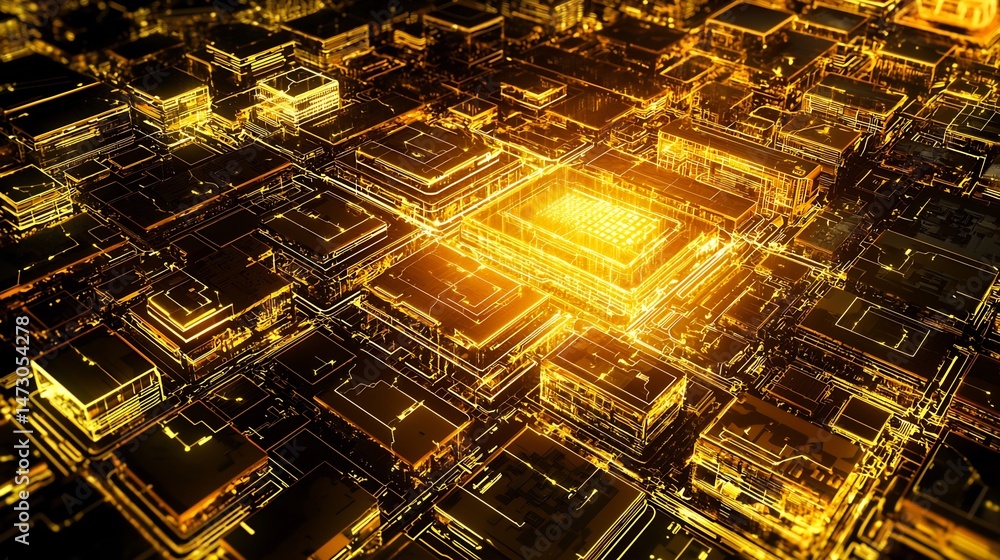 Obraz premium Glowing Geometric Shapes Building a Network of Lines and Motion Paths Symbolizing Future Communication