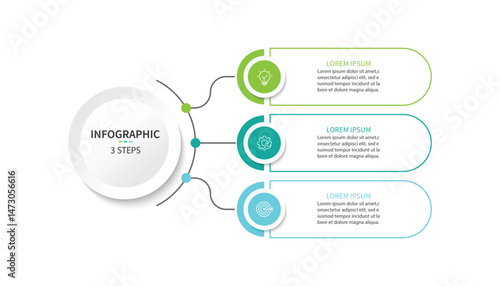 Vector infographic label design with circle infographic template design and 3 options or steps.
