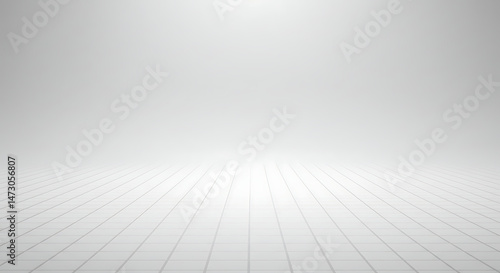 Abstract white gradient background with tiled floor perspective. Minimalist modern design for presentations, web design and product placement.