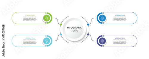 Vector infographic label design with circle infographic template design and 4 options or steps.