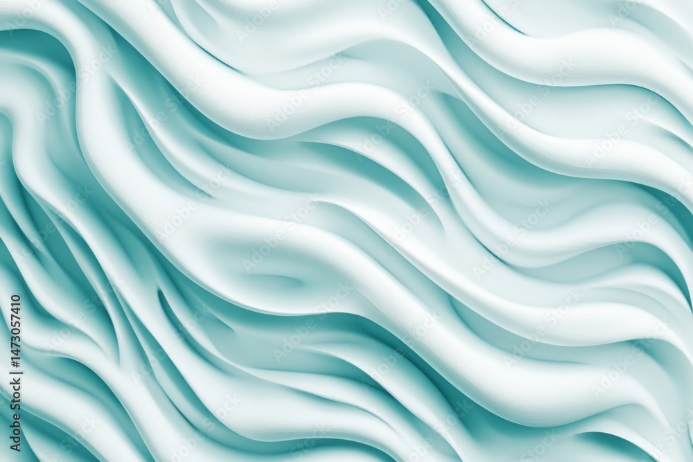 Obraz premium Abstract fluid waves texture in soft mint tones. Modern minimal flowing pattern with smooth curves, ideal as stylish background or decorative concept.