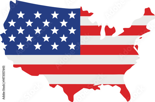 USA Independence Day Minimalist Map Vector Design with Stars and Stripes.