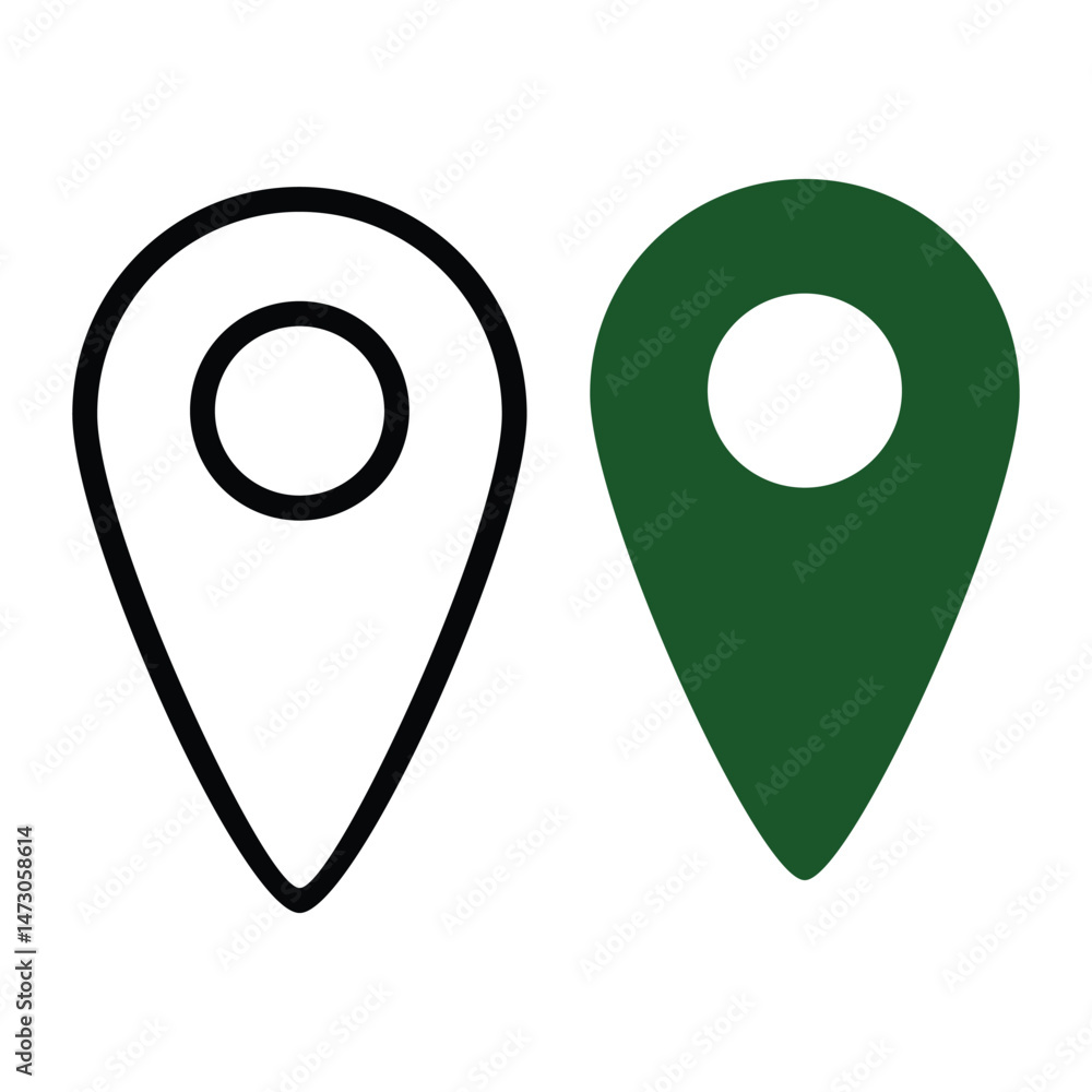 Two location pin icons one outlined one solid green Two location pin icons one outlined one solid green