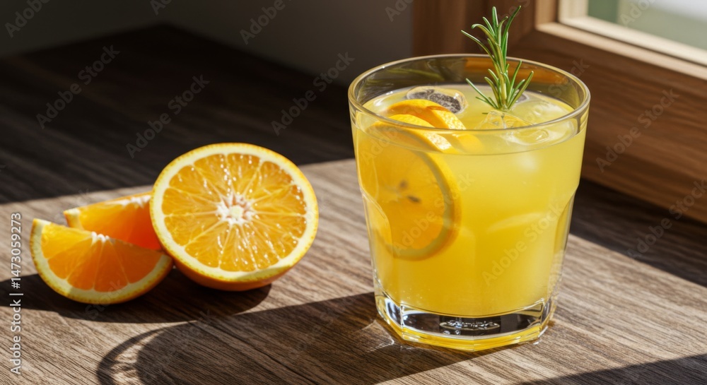 Fototapeta premium Refreshing Orange Juice with Rosemary and Ice