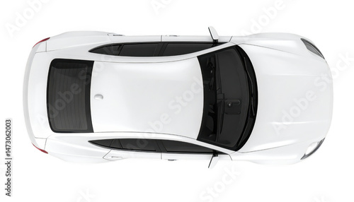 Top View of a Modern White Car on a White Background
