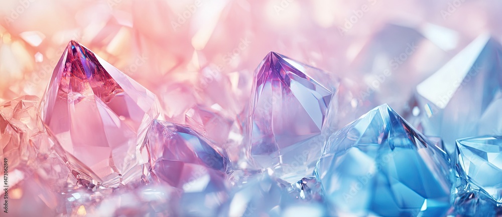 A vibrant display of crystalline formations in shades of blue and pink. set against a soft. blurred background. creating a serene and enchanting atmosphere ideal for decorative use A vibrant display of crystalline formations in shades of blue and pink. set against a soft. blurred background. creating a serene and enchanting atmosphere ideal for decorative use