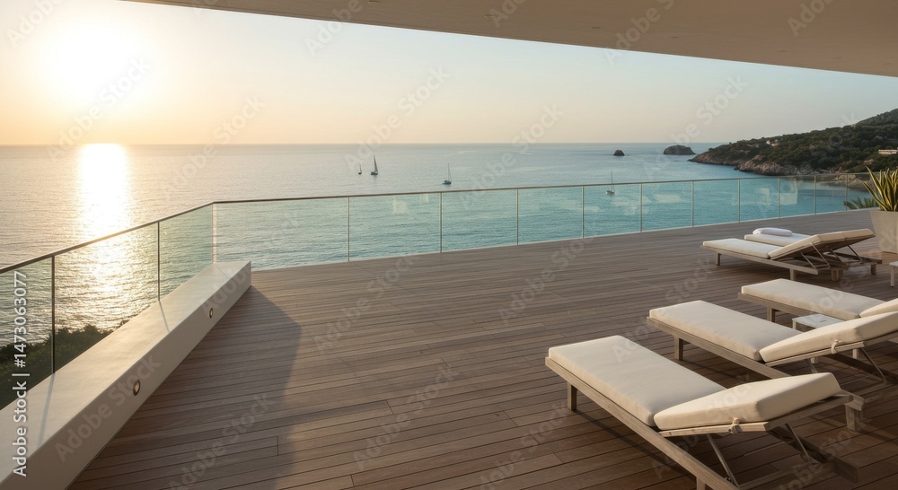 Fototapeta Luxury Ocean View Deck at Sunset
