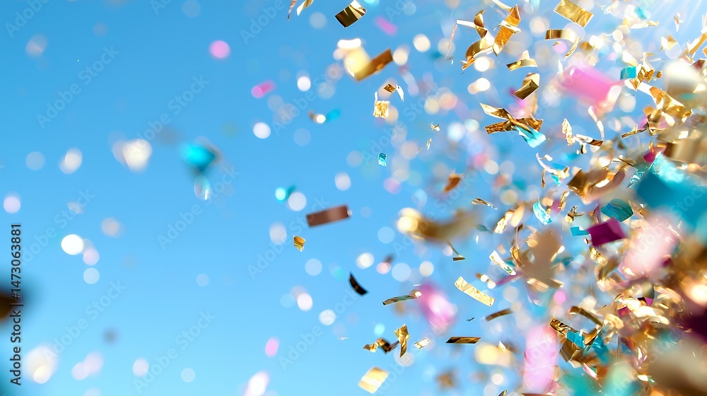 Colorful confetti floating in the sky a celebration of happiness Colorful confetti floating in the sky a celebration of happiness
