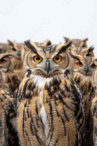 Wallpaper Mural A Collective of Majestic Eagles Owls Gazing with Intense Eyes on a Neutral Backdrop Torontodigital.ca