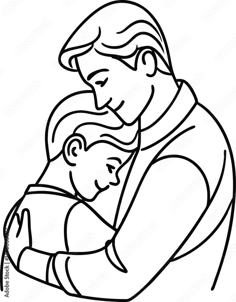 Fototapeta premium Vector illustration depicting a loving father embracing his child showing affection and family bond
