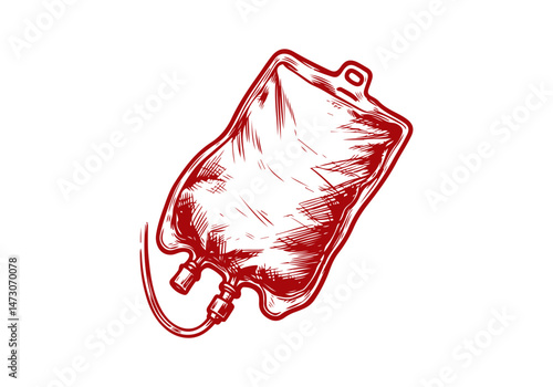 IV drip bag hand drawn sketch illustration vector
