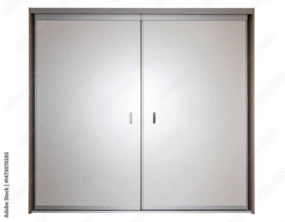 Double doors feature sleek, mirrored panels and slim, modern hardware for a clean look Double doors feature sleek, mirrored panels and slim, modern hardware for a clean look