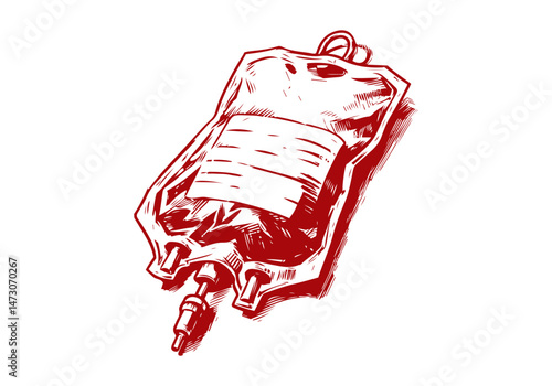 IV drip bag hand drawn sketch illustration vector