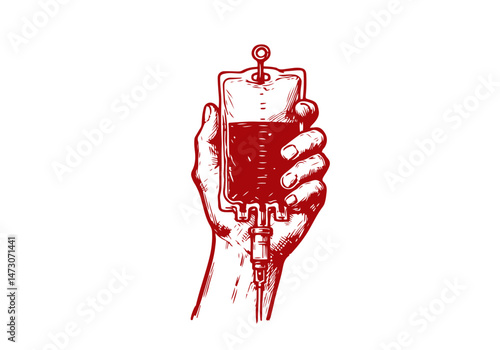 IV drip bag hand drawn sketch illustration vector