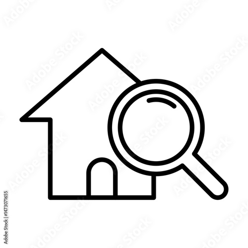 物件探しの家と虫眼鏡の線画アイコン