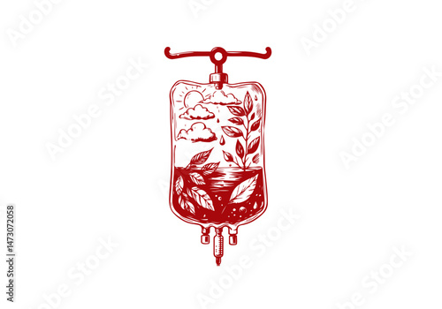 IV drip bag hand drawn sketch illustration vector