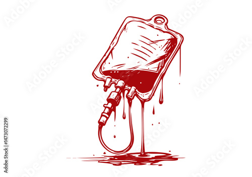 IV drip bag hand drawn sketch illustration vector