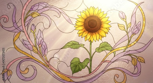 Delicate floral design with a radiant sunflower.