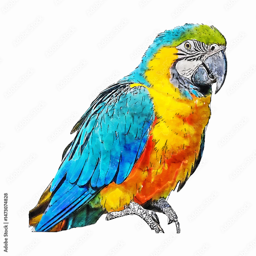 Fototapeta premium Watercolor Colorful Parrot Illustration with Vibrant Colors