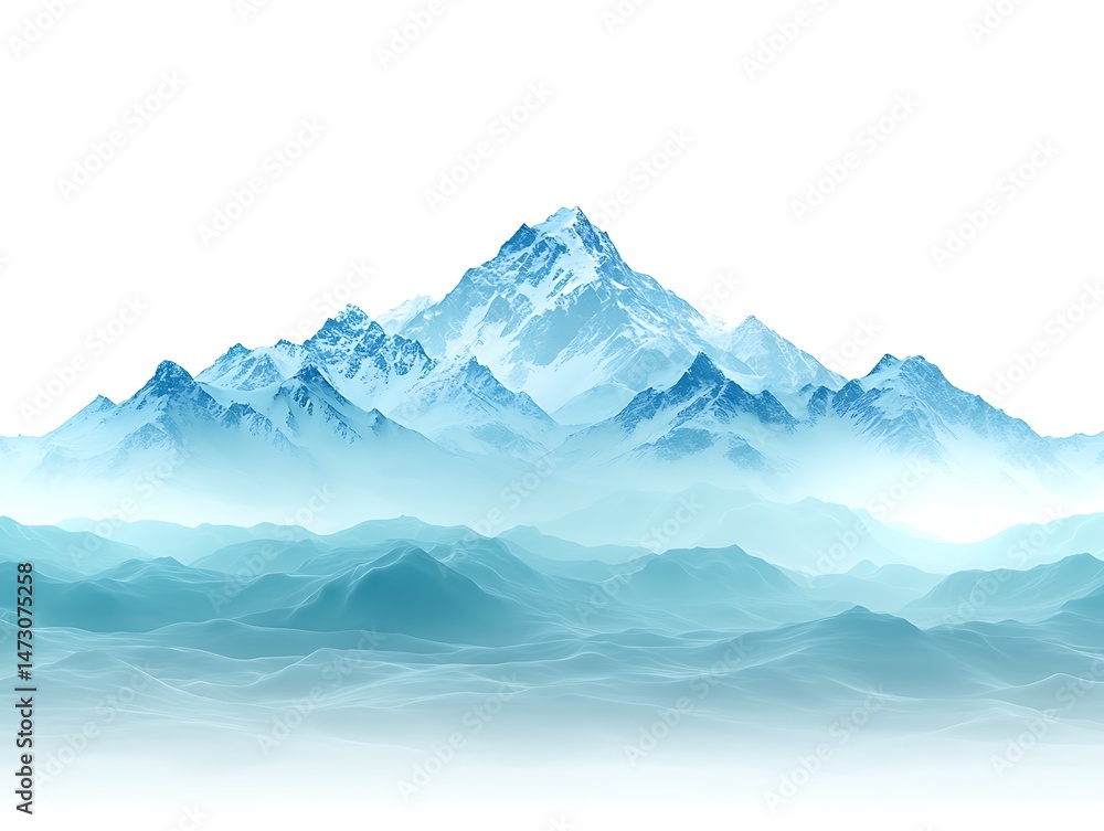 Fototapeta premium Tranquil snow-capped mountains in a serene misty landscape composition