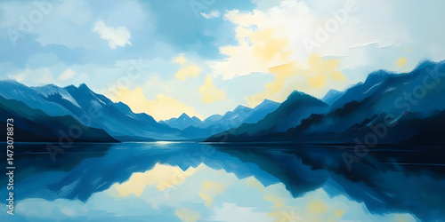 abstract landscape oil painting , lake in the mountains