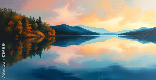 abstract landscape oil painting , lake in the mountains