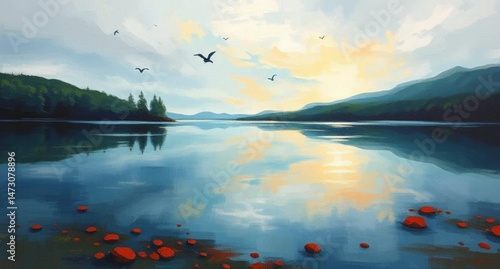 abstract landscape oil painting , lake in the mountains, abstract, landscape, oil, painting, lake, mountains, art, canvas, brushstroke, texture, nature, scenery, water,