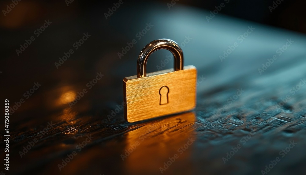 Fototapeta premium Lock on dark wood