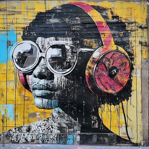 A street art representation of a well-known music album cover.