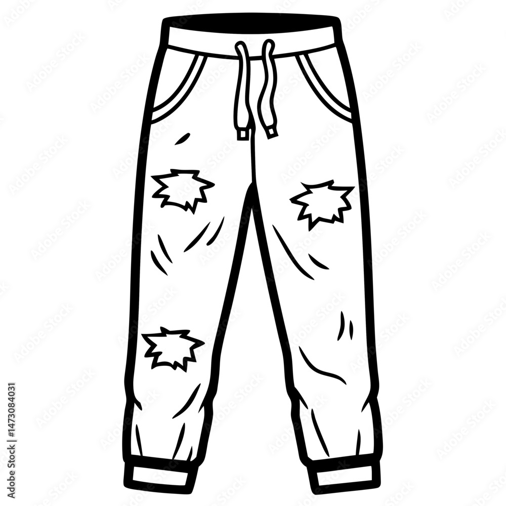 Anime Print Ripped Joggers Vector on White Background Anime Print Ripped Joggers Vector on White Background
