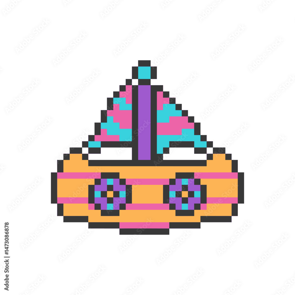 Fototapeta premium boat sea vehicle pixel art