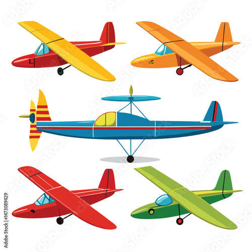 Six classic glider transport isolated on white background