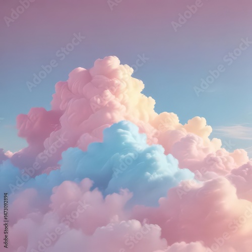 Soft pastel pink, blue, yellow gradient, fuzzy cloud effect, bright, romance, abstract