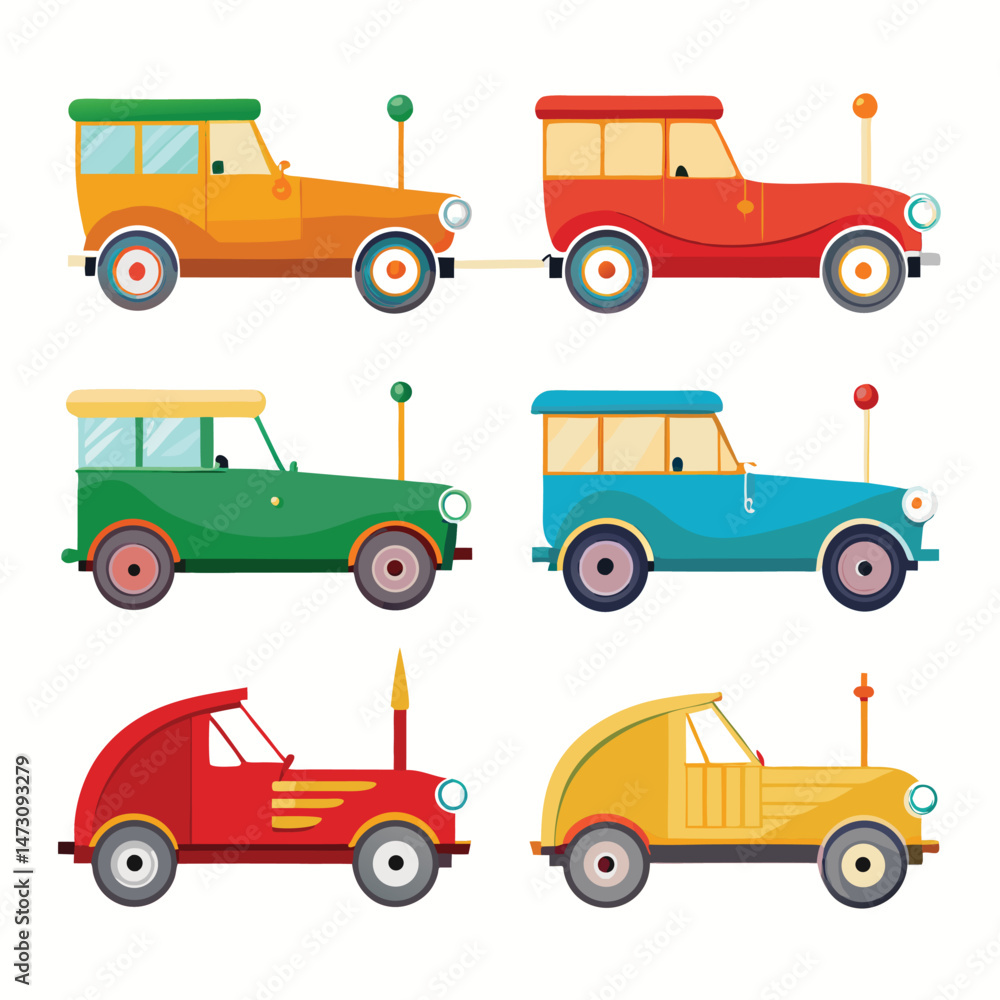 Naklejka premium Six classic handcar transport isolated on white background