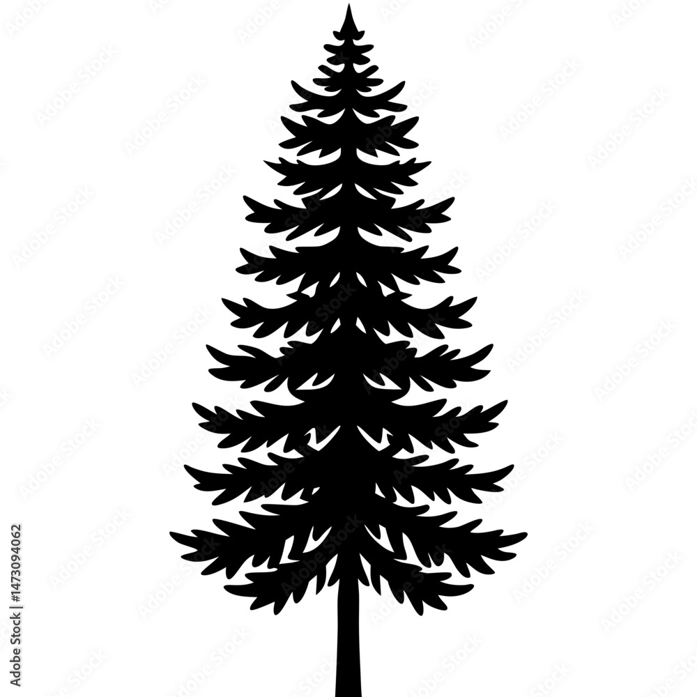 Minimalist Pine Tree Silhouette on White Background Minimalist Pine Tree Silhouette on White Background