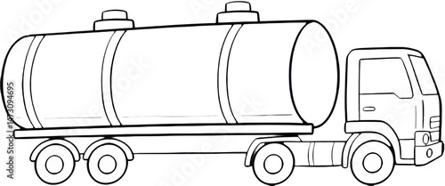 Truck with a large cylindrical tank on the trailer for transportation  