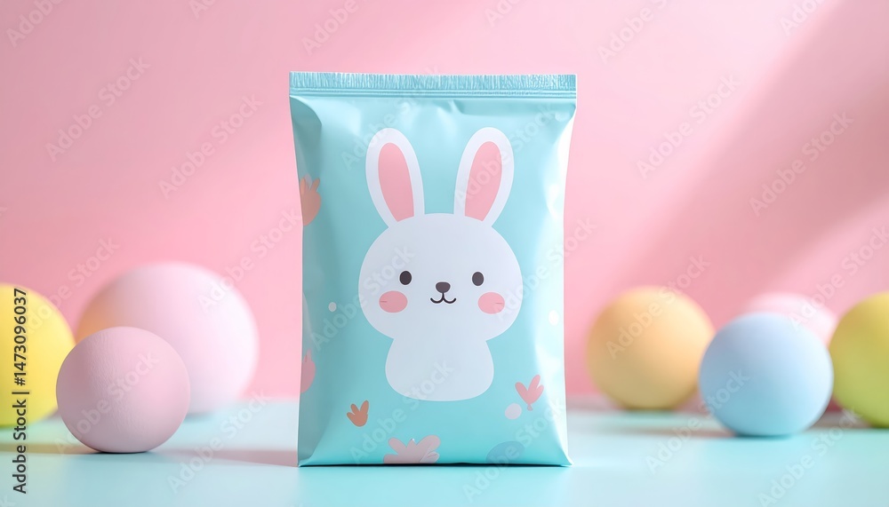 Fototapeta premium Cute easter bunny bag filled with colorful eggs, a festive spring celebration adorable