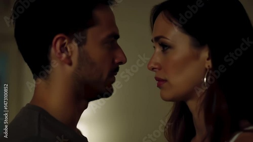 Couple shares an intimate moment in a cozy room during a quiet evening together