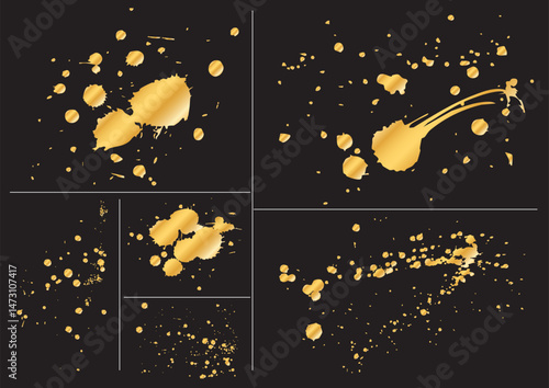 金のインクを飛ばした様々な飛沫の6点セット