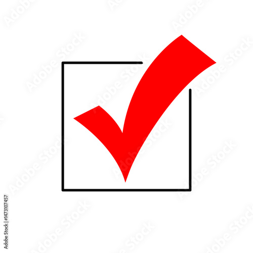 Red check mark icon vector art with transparent background.