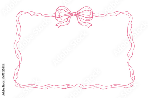 Pink vintage bows frame, Hand drawn ribbons border illustration.