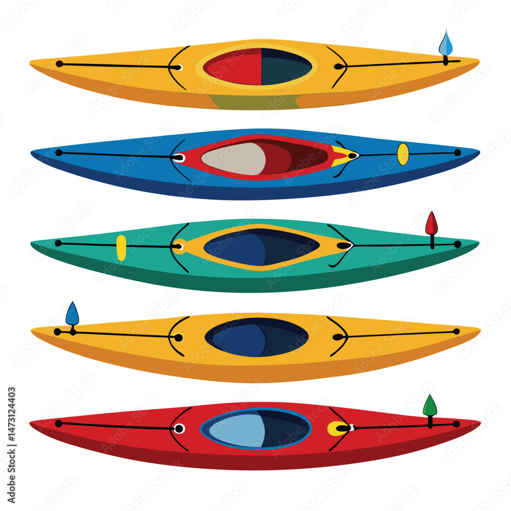Fototapeta premium Six classic kayak transport isolated on white background