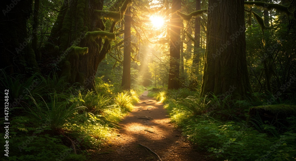 Obraz premium Forest Path with Sunlight