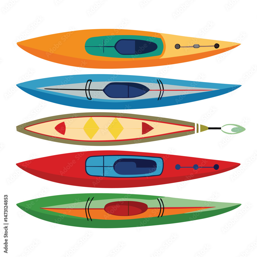 Fototapeta premium Six classic kayak transport isolated on white background