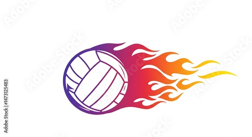 Volleyball with colorful flame trail, vibrant gradients illustration.